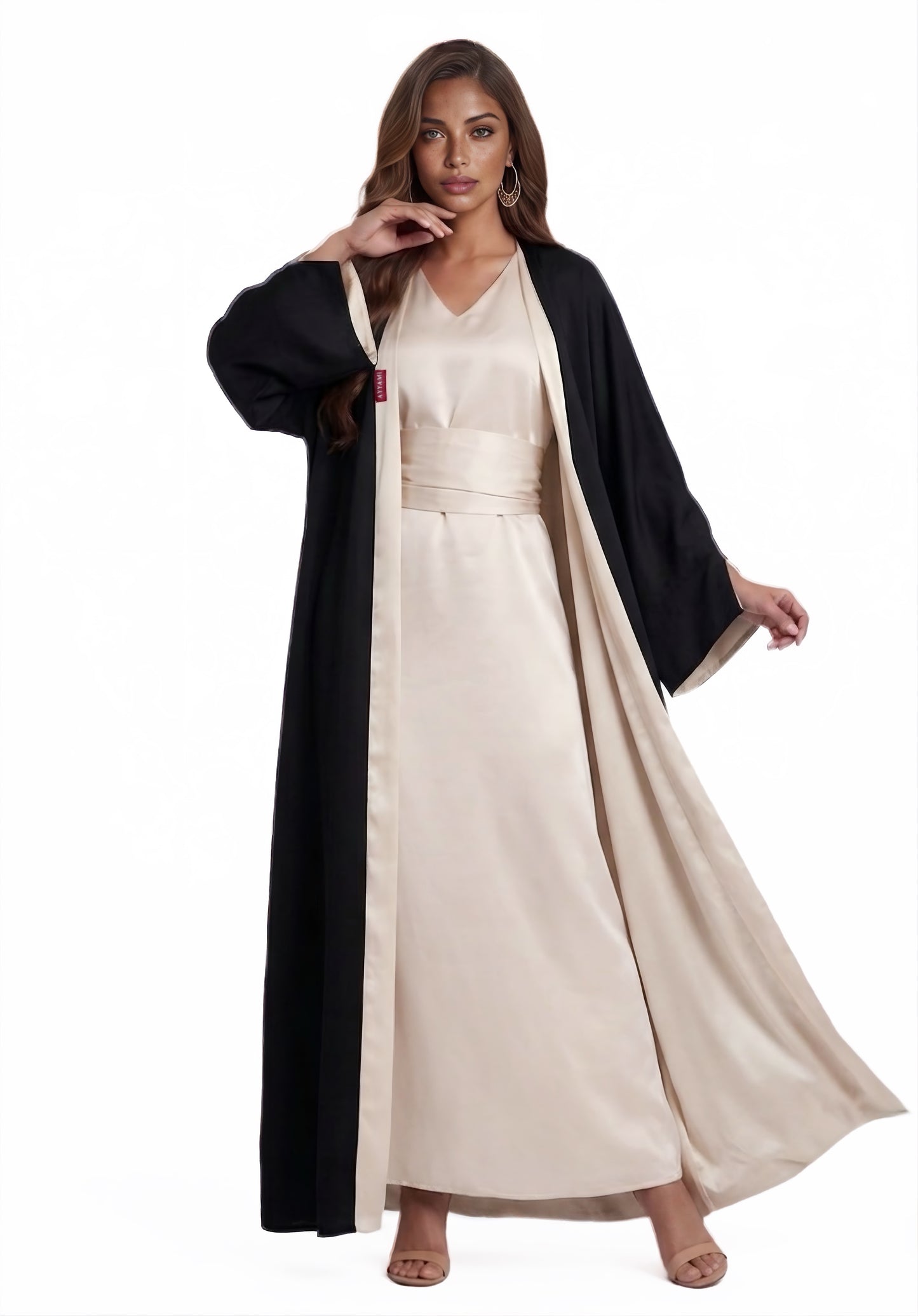 TWO-SIDED SILK ABAYA BLACK X CREAM