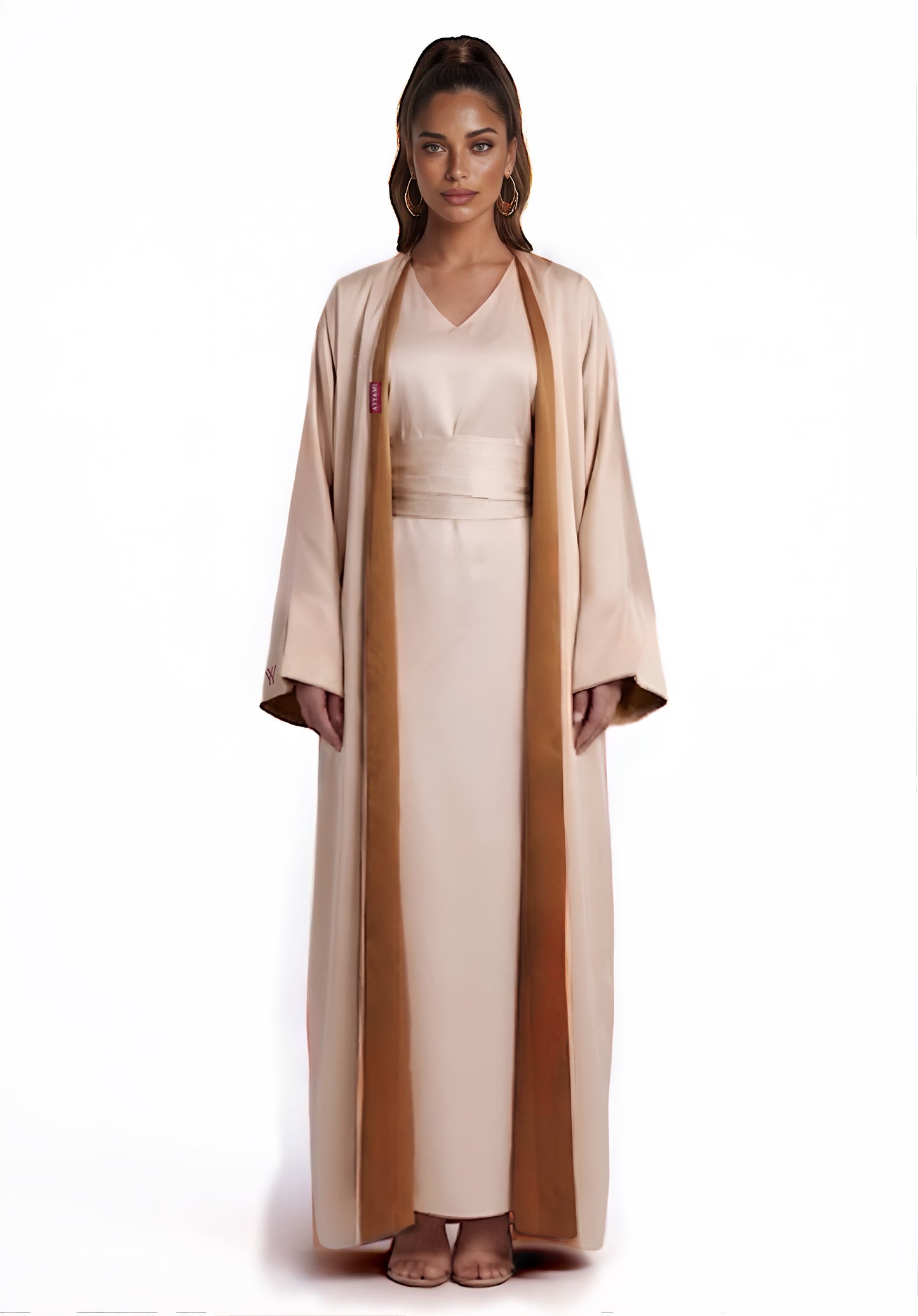TWO-SIDED SILK ABAYA CARAMEL X CREAM