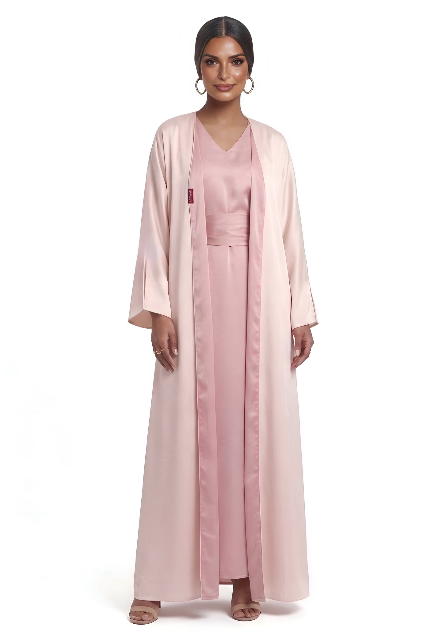 TWO-SIDED SILK ABAYA BLUSH PINK X BABY PINK