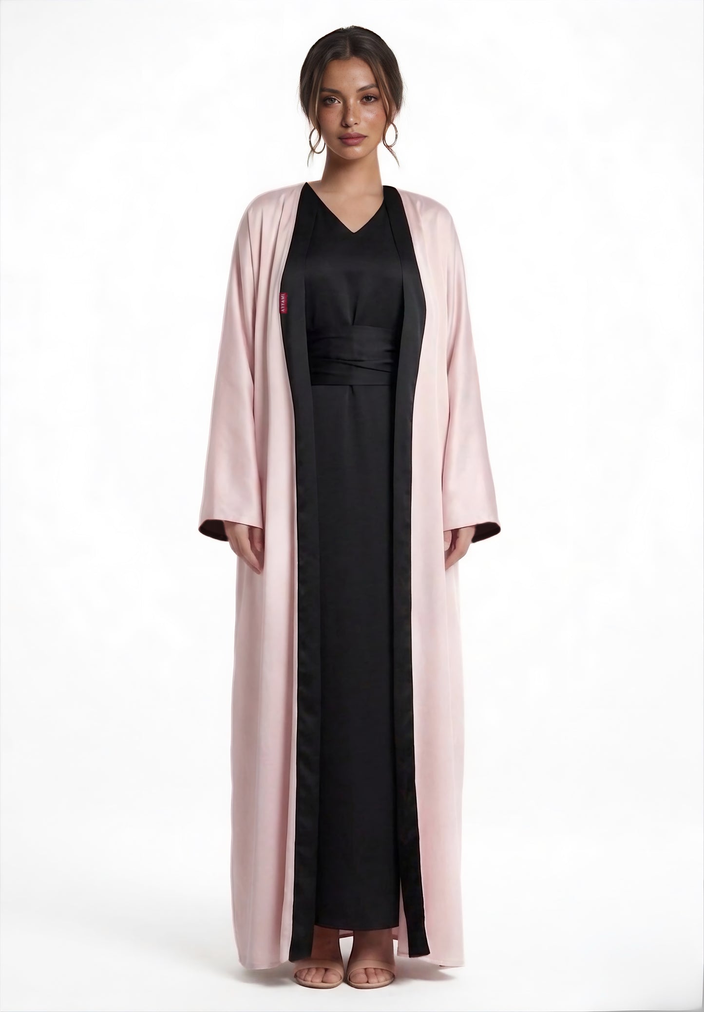 TWO-SIDED SILK ABAYA BLACK X SOFT PINK