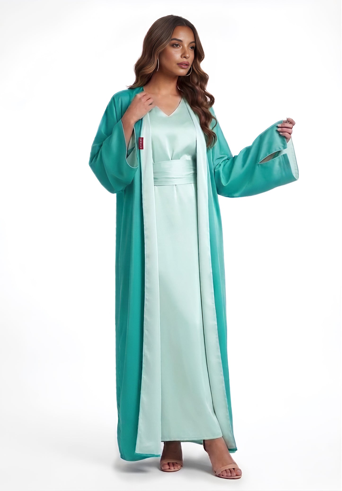 TWO-SIDED SILK ABAYA TIFFANY X ICE MINT