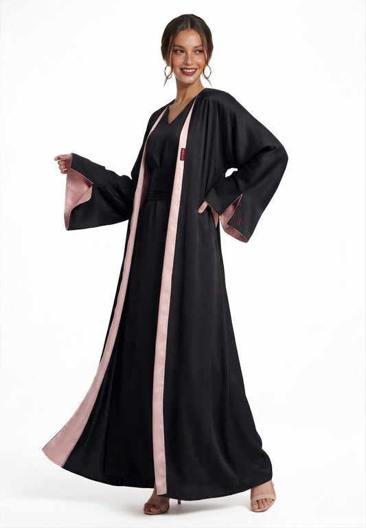 TWO-SIDED SILK ABAYA BLACK X SOFT PINK