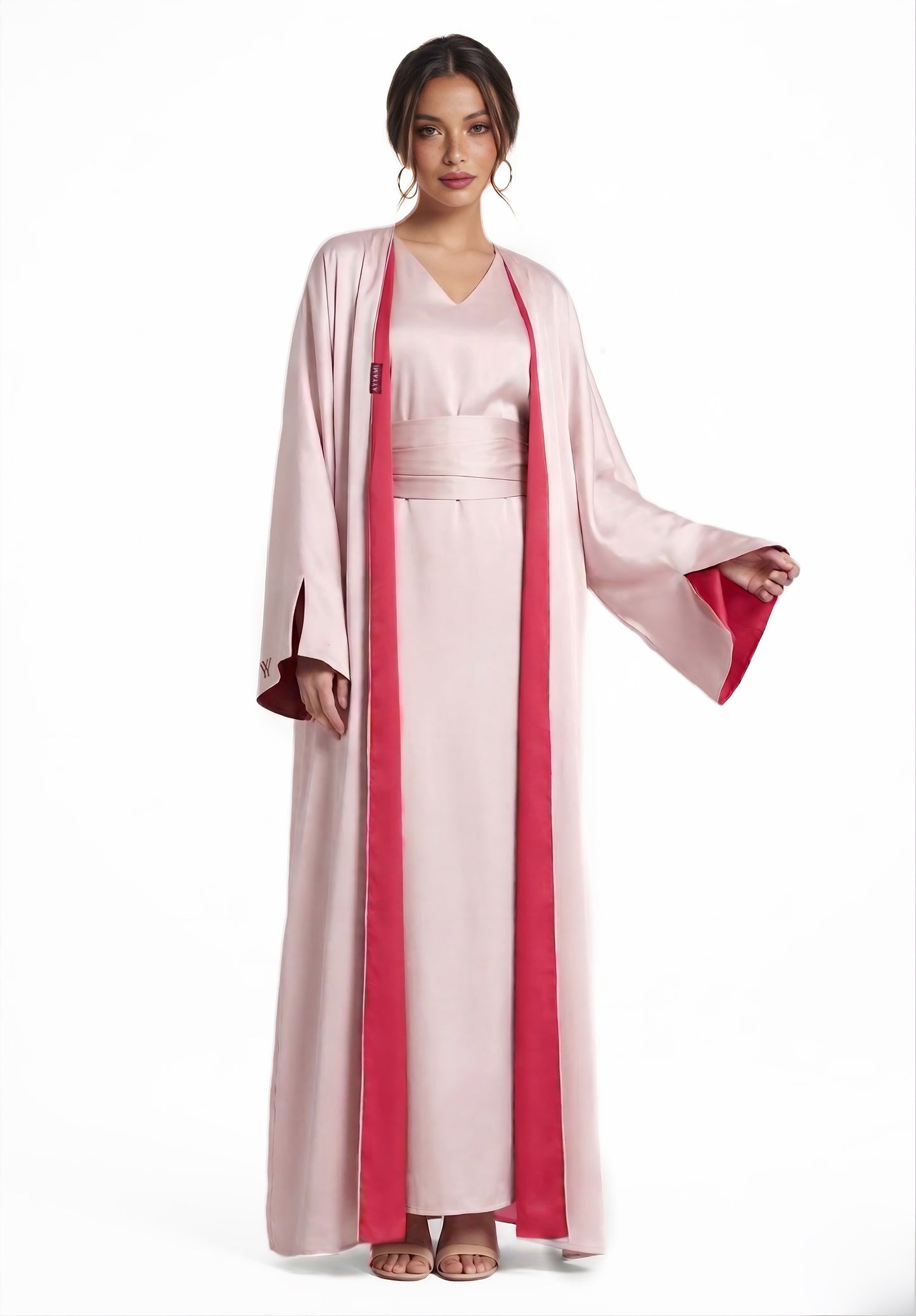 TWO-SIDED SILK ABAYA RASPBERRY X CREAM