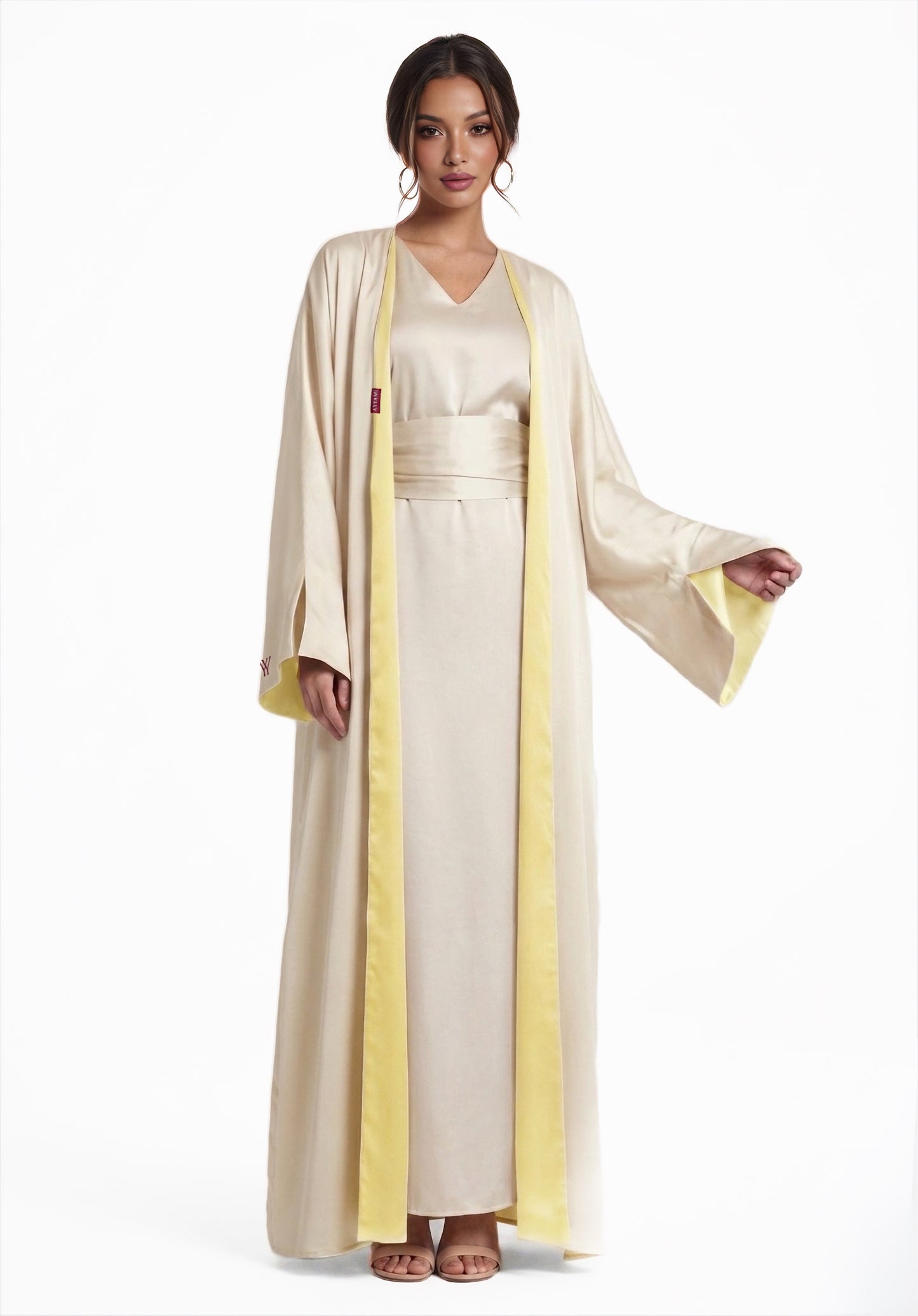 TWO-SIDED SILK ABAYA BUTTER X CREAM