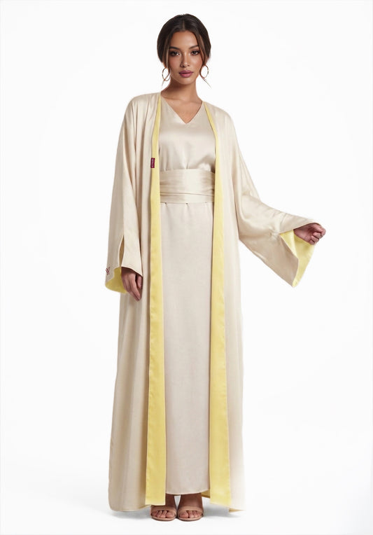 TWO-SIDED SILK ABAYA BUTTER X CREAM