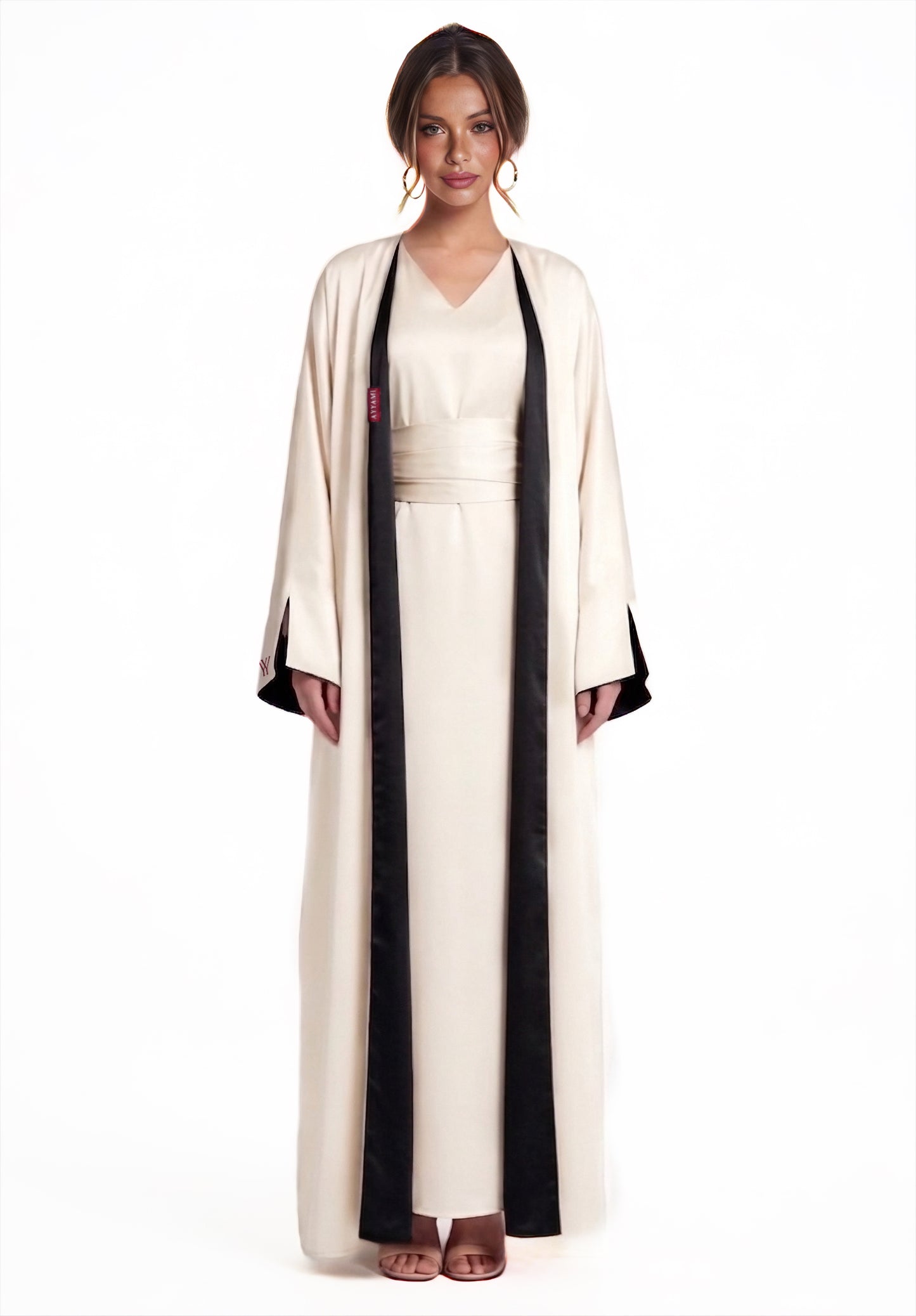 TWO-SIDED SILK ABAYA BLACK X CREAM
