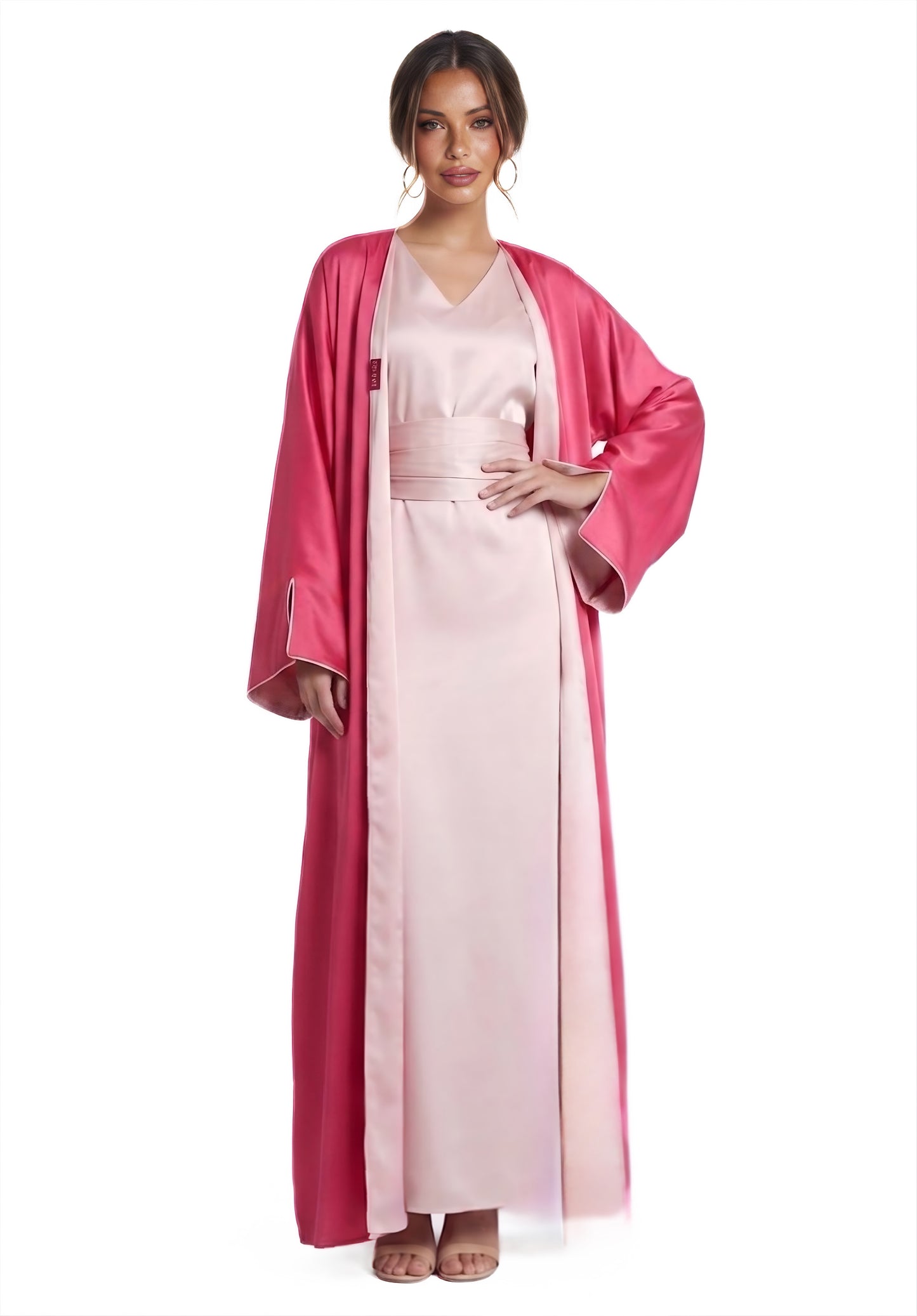 TWO-SIDED SILK ABAYA RASPBERRY X CREAM