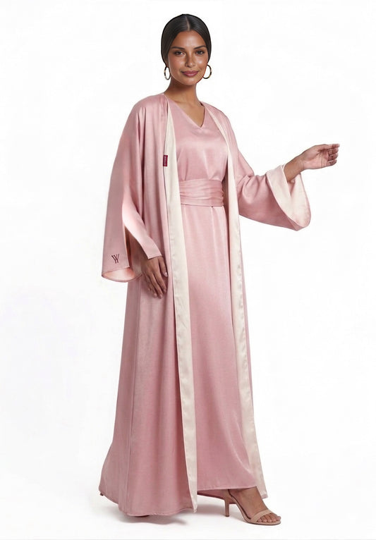 TWO-SIDED SILK ABAYA BLUSH PINK X BABY PINK