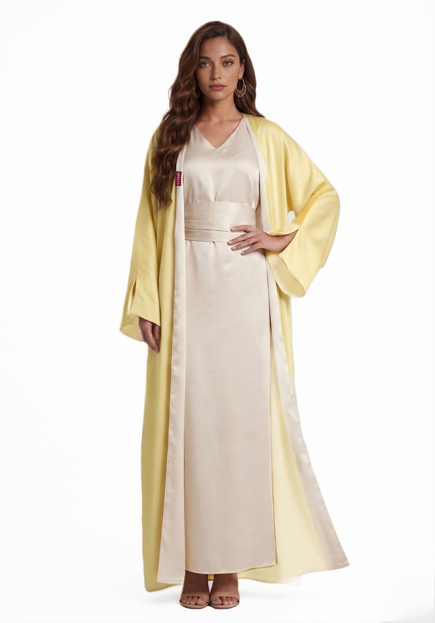 TWO-SIDED SILK ABAYA BUTTER X CREAM
