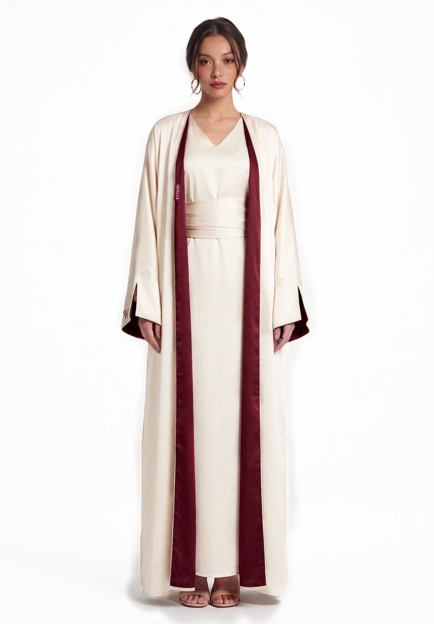 TWO-SIDED SILK ABAYA DARK BURGUNDY X CHAMPAGNE